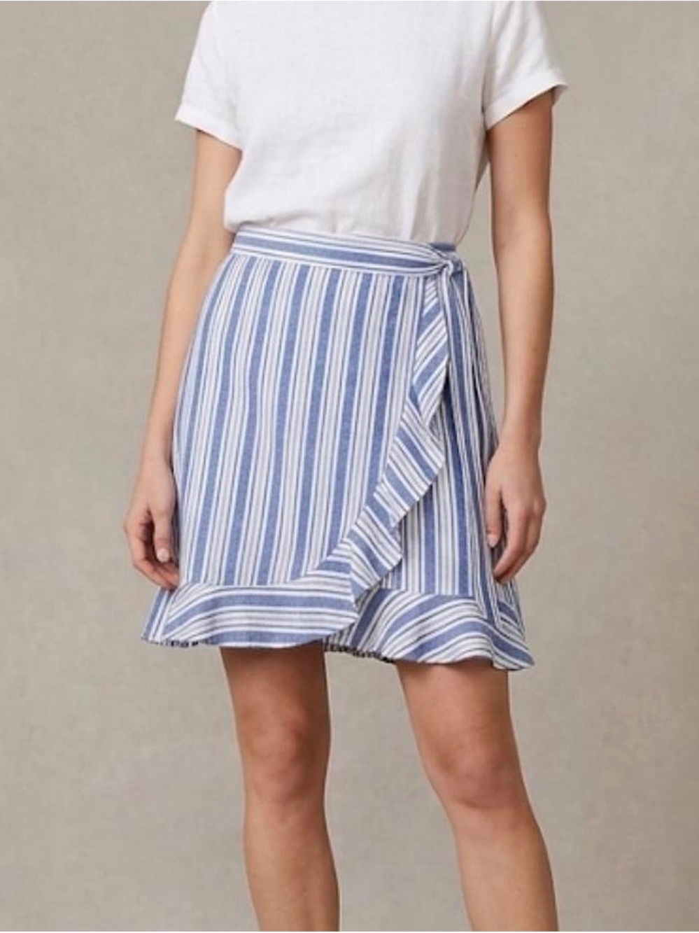 Loft Striped Blue Wrap Ruffle Mini Skirt